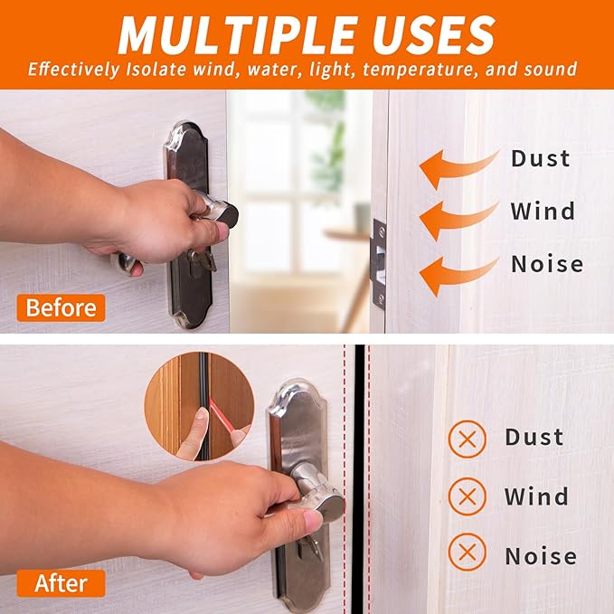 40 Feet Self-Adhesive Rubber Weather Stripping Fits Big Gaps, Extra Thick Rubber Door Weather Stripping Door Seal Strip for Door Frame Door Insulation Strip Waterproof(Black)