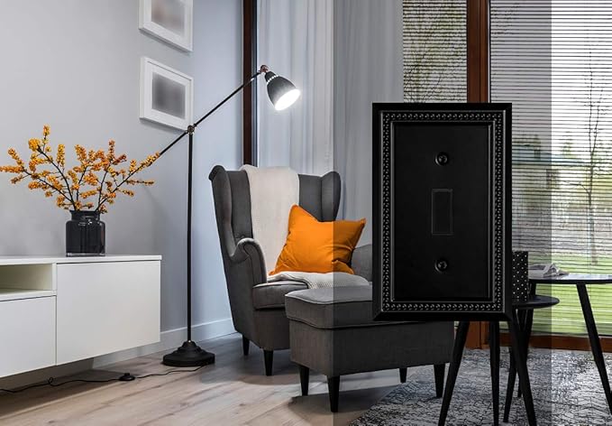 Henne Bery Sunken Pearls Heavy Duty Decorative Wall Plate Switch Plate Outlet Cover, Durable Solid Zinc Alloy (Single Toggle 2PK, Matte Black)