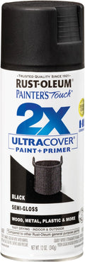 Rust-Oleum 334097 Painter's Touch 2X Ultra Cover Spray Paint, 12 oz, Semi-Gloss Black