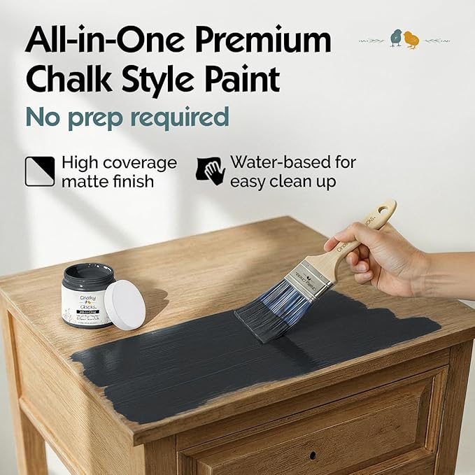 Chalky Chicks 4 Fl Oz Matte Gun Metal Gray (Dark Gray) Chalk Paint for Furniture Without Sanding - No Prep Furniture Paint No Sanding All in One for Crafts, Walls, Cabinet, Metal, Dresser, Farmhouse