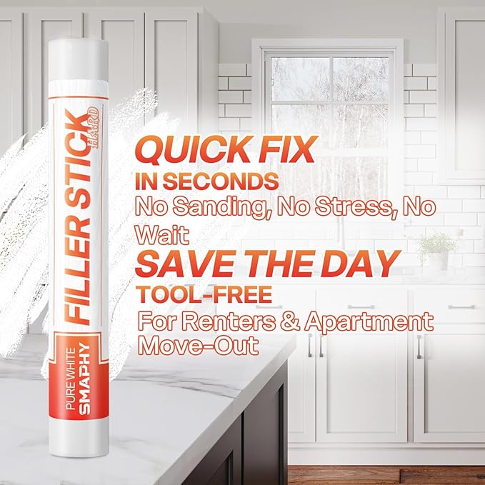 White Wood Filler Sticks 3 Pack - Wax Putty Repair Pen to Fix Nail Holes, Scratches & Dings in Baseboard, Cabinet, Trim, Wall & Furniture, Renters-Friendly & Apartment Move-Out Repair Kit, Pure White