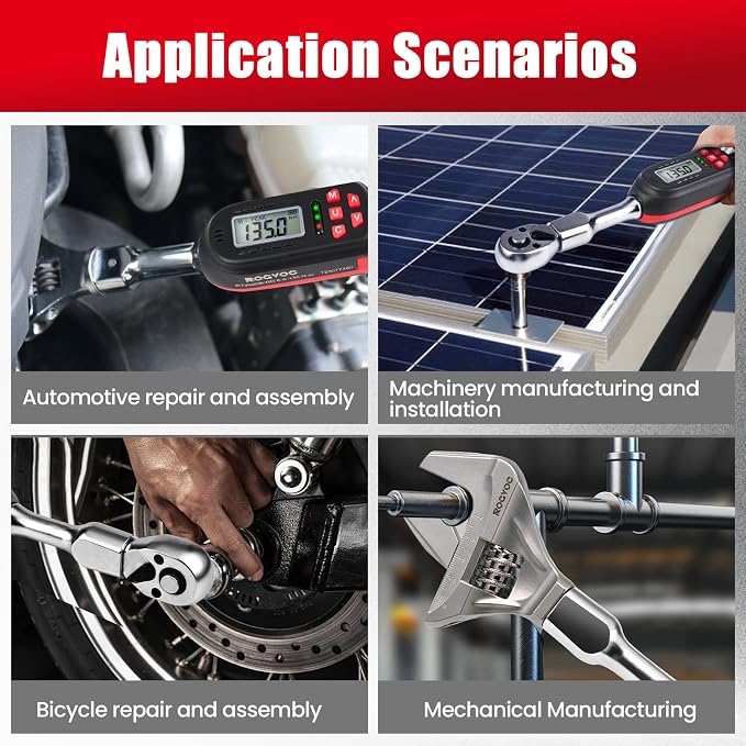 Adjustable Digital Torque Wrench for HVAC 5-100 ft.lb/6.8-135 N.m | Interchangeable Electronic Torque Wrench, 42 mm Open End and 1/2 inch Ratchet, 2% Accuracy, LED Buzzer Alert
