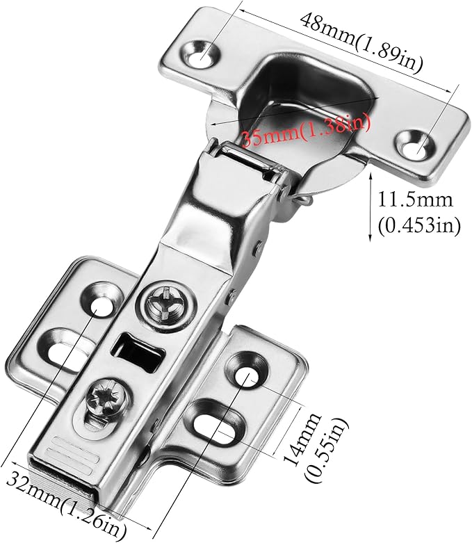 20pcs Half Overlay Cabinet Hinge Frameless Concealed Door Hinges European Soft Closing Four-Hole Mounting Plate Hinges Nickel Plated Finish