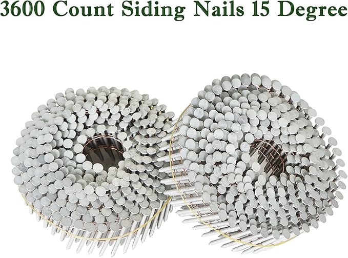 3600 Count Siding Nails 15 Degree 1-3/4 Inch x .092 Inch Collated Wire Coil Full Round Head Ring Shank Hot-Dipped Galvanized