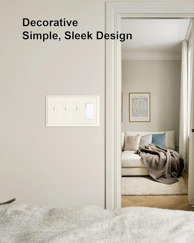 2-Pack Combo Triple Toggle/Decorator Outlet Cover Plate, Light Almond Decorative Switch Plates and Outlet Covers, Durable Natural Bamboo Fiber Wall Plate for Electrical Outlet, Receptacle, GFCI Outlet