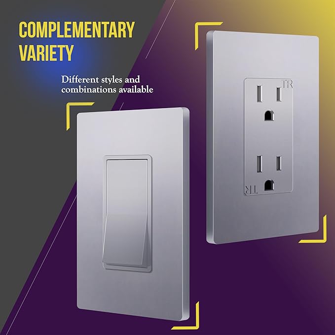ENERLITES Elite Series Screwless Decorator Wall Plate Child Safe Outlet Cover, Gloss Finish, Size 1-Gang 4.68" H x 2.93" L, Unbreakable Polycarbonate Thermoplastic, SI8831-SV-10PCS, Silver (10 Pack)