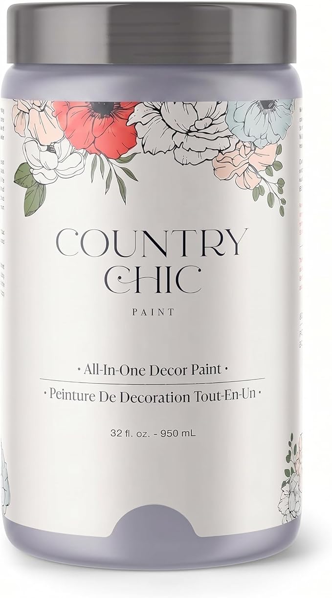Country Chic All-in-One Chalk Paint for Furniture, Cabinets, Home Decor, Eco-Friendly, Matte Finish, Built-In Primer & Top Coat for Wood, Metal - Wisteria (Light Purple) - Quart 32 oz (950 ml)