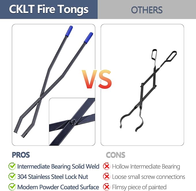 40in Fire Tongs for Fire Pit Heavy Duty Manganese Steel | Firewood Grabber Tool Metal Log Grabber for Large Logs Rustproof Safely Moves Firewood Outdoor Bonfire Campfire