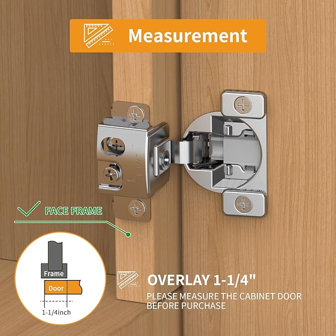 Chibery 50 Pack 1-1/4" Overlay 3D Soft Close Concealed Hinge, Face Frame Door, Small Angle Slow Close, Self Closing Hidden Satin Nickel, 105° Concealed Stainless Steel Hinges for Kitchen Cabinet Door
