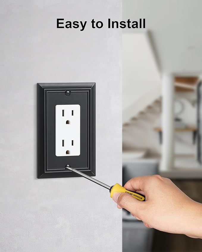 2-Pack Decorator Wall Plate Cover, Black Decorative Switch Plates and Outlet Covers, Durable Natural Bamboo Fiber Wall Plates for Electrical Outlets, Receptacle, GFCI Outlet, Dimmer Switch