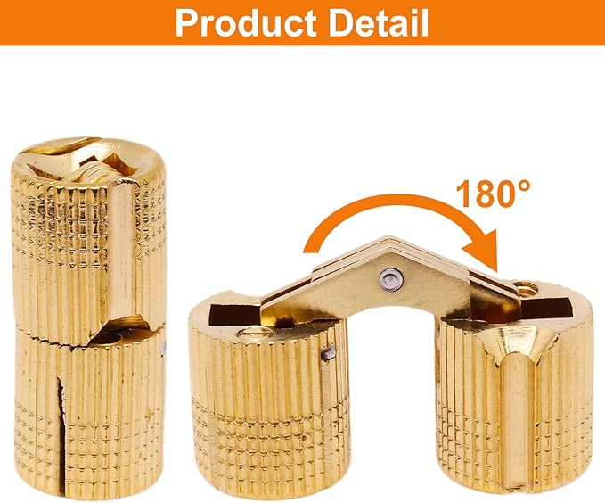 14mm Invisible Brass Barrel Hinges Hidden Concealed Furniture Hinges 180 Degree Opening Angle 8Pcs