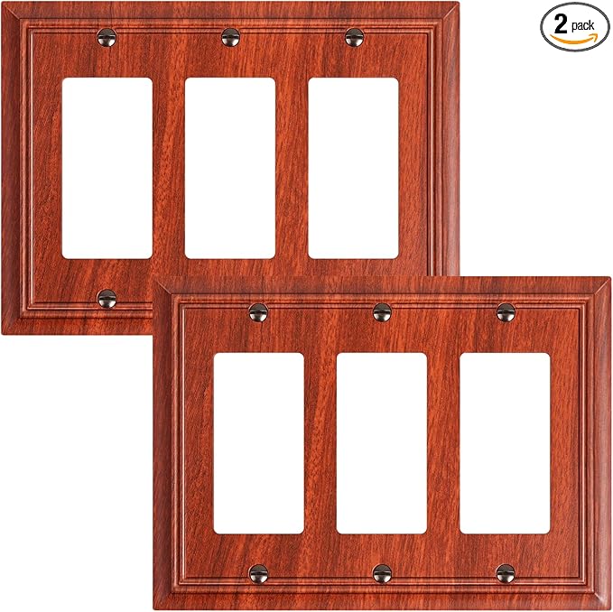 2-Pack Decorative Tripple Decorator Outlet Cover Plate, Durable Natural Bamboo Fiber Wood Grain Wall Plates for Electrical Outlets, Receptacle, GFCI Outlet, Dimmer Switch, 3-Gang, Corrosion Resistant