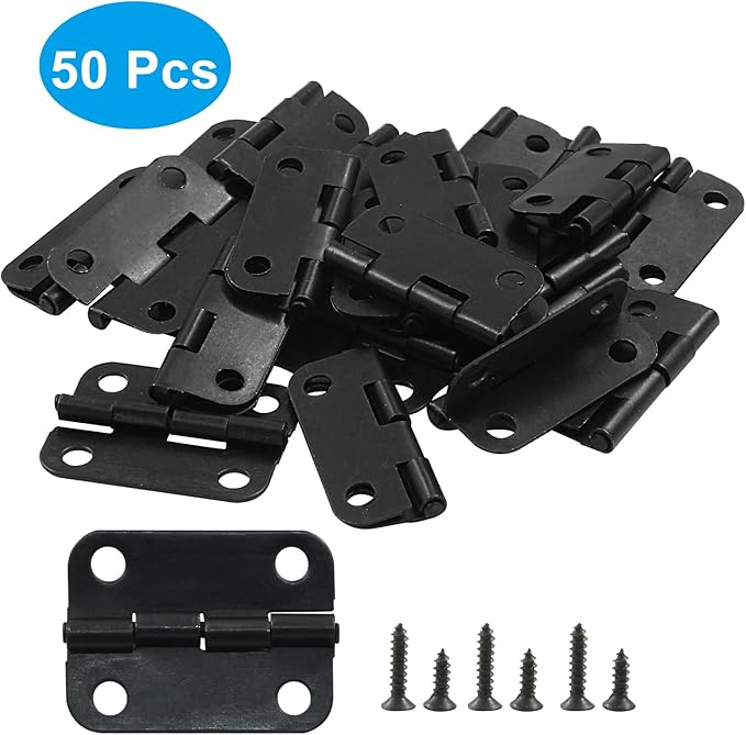 50 Pcs Small Hinges 1 Inch Butt with Screws,Jewelry Box Hinges Mini Folding Craft Small Cabinet for DIY Box Mini Furniture Cupboard Closet(Black)
