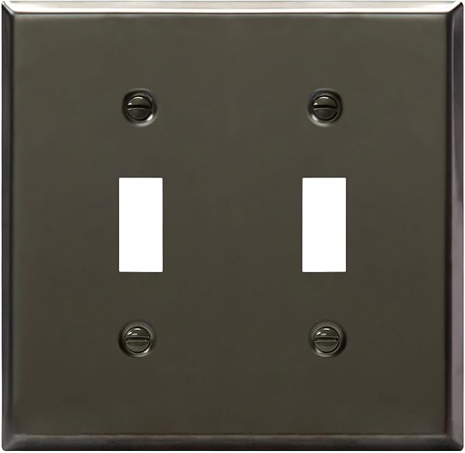 ENERLITES Toggle Light Switch Metal Wall Plate, Stainless Steel Switch Cover, Corrosion Resistant, Standrad Size 2-gang 4.50" x 4.57", Stainless Steel 201, 7712-PBK, Polished Black