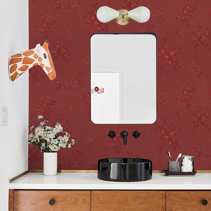 Red Wallpaper Burgundy Silk Texture Embossed Floral 393in17.7in | Thicken Vinyl Wallpaper,Retro Crimson Red Self Adhesive Wall paper for Bedroom, Easy to Use&Removal,Gift Paper Christmas