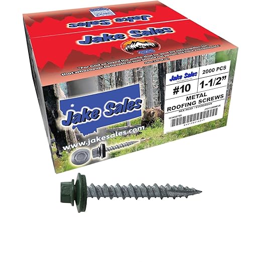 Metal Roofing Screws: (2000) 10 x 1-1/2" Evergreen Hex Head Sheet Metal Roof Screw. Self Starting Metal to Wood siding Screws. EPDM Washer. Colored Head
