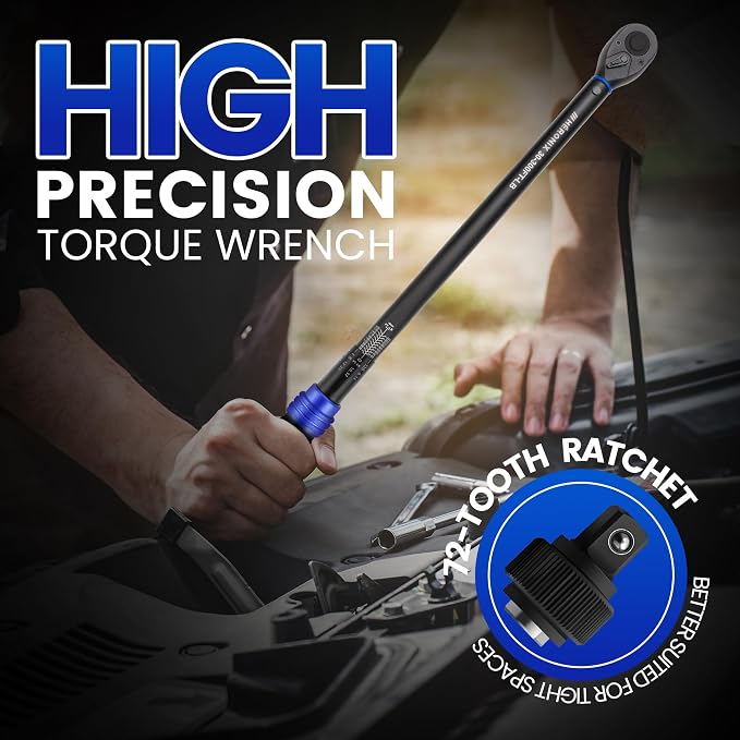 1/2-Inch Drive Click Torque Wrench, 30-300 ft-lb (40.7-406.8 Nm), ±3% Accuracy 72-Tooth Dual-Direction Ratchet, Mechanical Hand Tool for Lug Nuts, Tire Change, Truck & Auto Maintenance