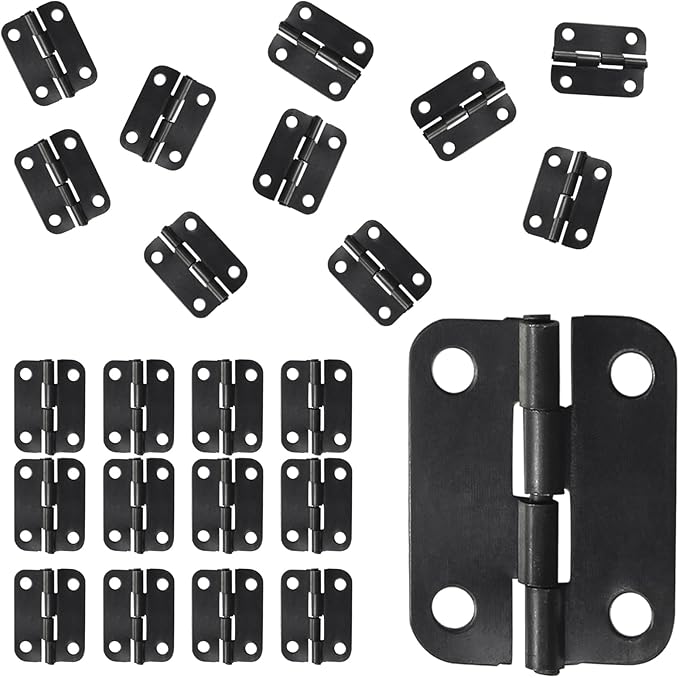 24pcs Butt Hinges Black Door Hinges, 1" x 3/4" Cabinet Door Hinge, Flat Folding Box Hinges for Jewelry, Wooden Box, Small Cupboard Furniture Hinges