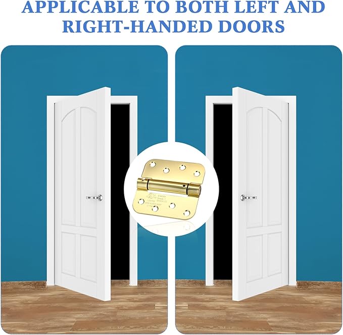 Yaocom 10 Pcs Self Closing Door Hinge 3.5'' Spring Loaded Hinges Automatic Door Closer Hinge Adjustable Tension for Garage, 5/8'' Radius Corners(Gold,4'')