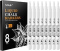 SFAIH Liquid Chalk Markers for Blackboard - White 8 Pack 0.7mm Fine Tip, Wet Erase Chalk Marker for Chalkboard, Menu, Bistro, Signs, Windows, Glass, Labels, [1s Wet Wipe] - No Residue