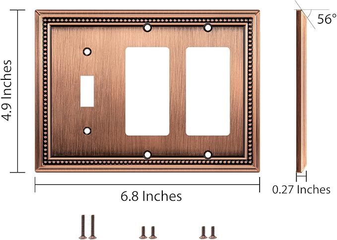 Henne Bery Sunken Pearls Heavy Duty Decorative Wall Plate Switch Plate Outlet Cover (Single Toggle/Double Decorator, Antique Copper)