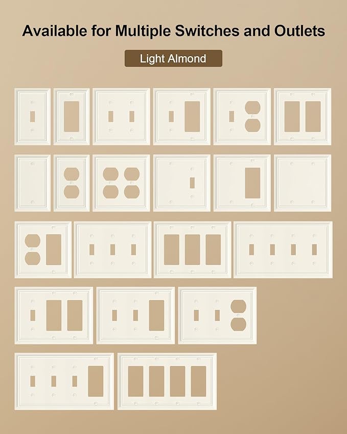 2-Pack Double Blank Wall Plate, Durable Natural Bamboo Fiber Wall Plate Cover,Light Almond 1 Gang Wall Plate for Unused Outlets/Switches