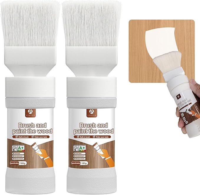 2 in 1 White Paint Wood Refinishing Kit– 2-Pack Easy Paint Brush with No Drip Design, High-Density Bristles for Furniture, Doors & Cabinets,6.35 oz per bottle.
