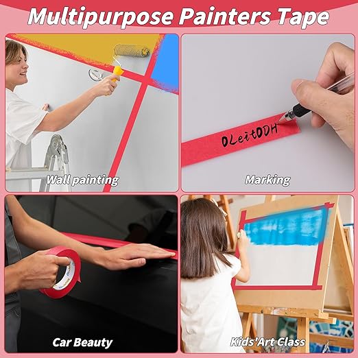 Oleitodh 15 Rolls Red Painters Tape Bulk 1 inch x 825 Yards, Painters Masking Tape No Residue Wall Painting Tape Artist Tape Trim Edge Finishing Tape for Wall Painting Decoration DIY Supplies