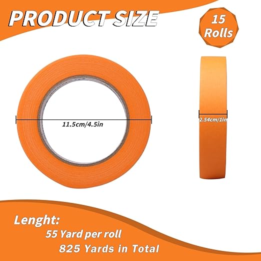 Oleitodh 15 Rolls Orange Painters Tape Bulk 1 inch x 825 Yards, Painters Masking Tape No Residue Wall Painting Tape Artist Tape Trim Edge Finishing Tape for Wall Painting Decoration DIY Supplies