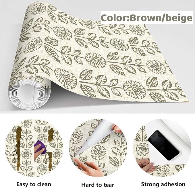 Wudnaye Floral Peel and Stick Wallpaper Vintage Tulip Floral Wallpaper 17.7in×196.8in Flower Farmhouse Contact Paper Peel and Stick Neutral Self Adhesive Removable Vinyl Wall Paper for Kitchen Bedroom