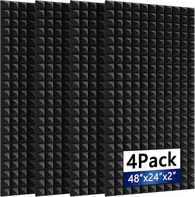 4Pack Sound Proof Foam Panels |48"×24"×2" Quick-Recovery Soundproof Wall Panels | High Density Sound Dampening Panels for Home Studio