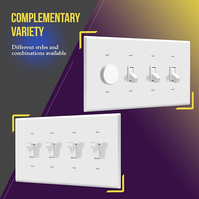 ENERLITES Toggle Light Switch Wall Plate, 4-Gang 4.88" x 8.58", Mid-Size, UL Listed, 8814M-W, White