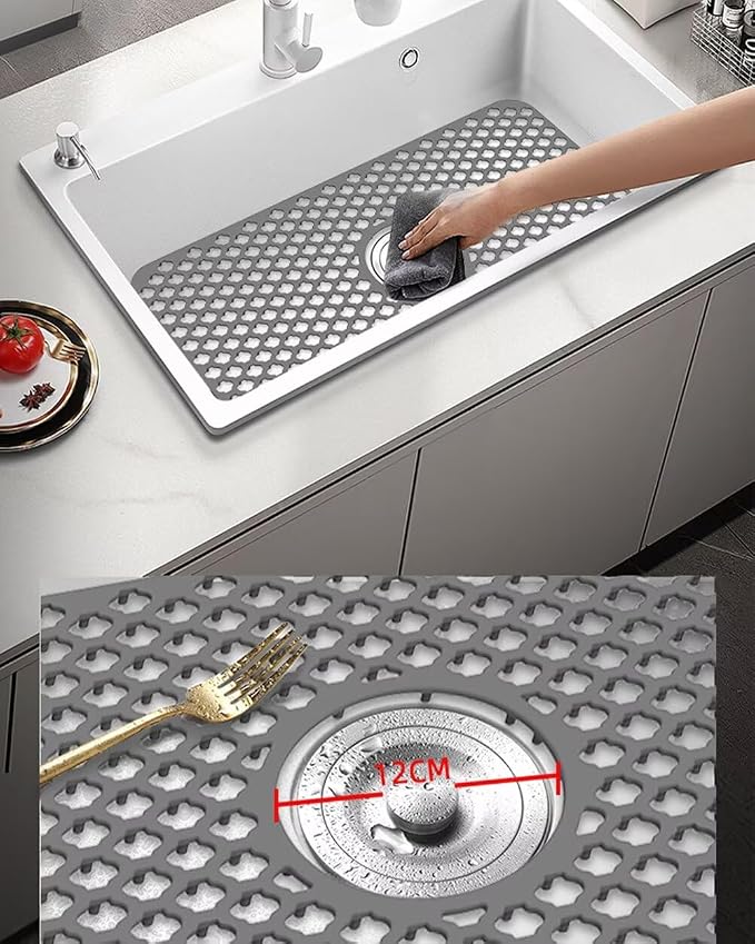 Kitchen Sink Mat 28 x 15in Silicone Sink Mat Non Slip Sink Protector for Farmhouse Kitchen Grey