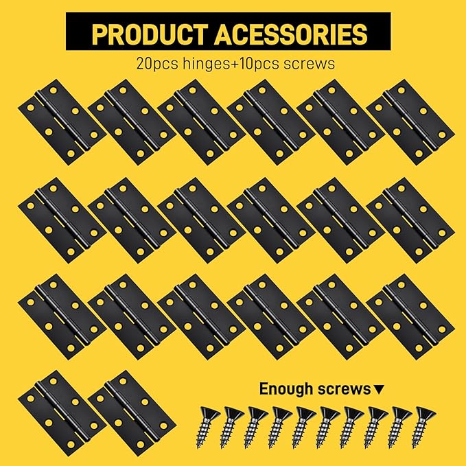20-Piece 2.5 inch Door Hinge Set - Stainless Steel Cabinet Hinges, Black with 120 Screws
