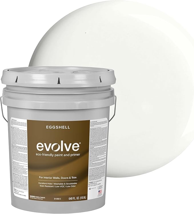 EVOLVE Interior Paint & Primer, Eggshell (Lace Veil), 5 Gallon – One-Coat Coverage, Excellent Hide, Low VOC, Low Odor, Washable Paint for Walls, Doors & Trim