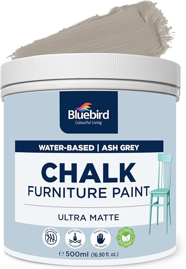 BLUEBIRD Chalk Furniture Paint - 500 ML / 16.9 fl oz for Furniture, Home Décor, Cabinets, and More (Ash Grey)