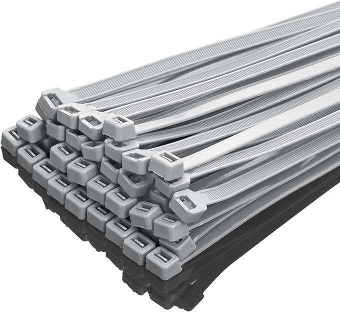 XINGO 12 Inch Silver Zip Ties Heavy Duty 100 Pack, 120 LBS Tensile Strength, Premium Nylon Cable Wire Ties, Self-locking Plastic Ties for Indoor and Outdoor Use
