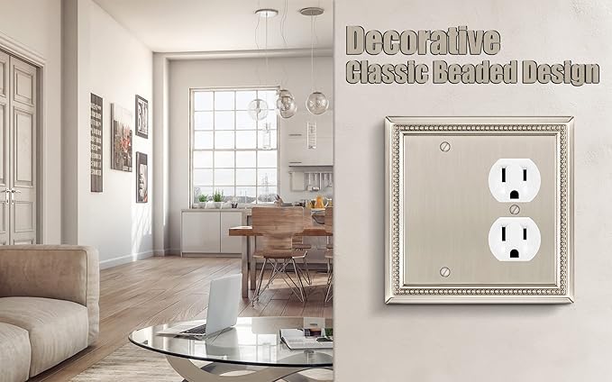 Henne Bery Sunken Pearls Heavy Duty Decorative Wall Plate Switch Plate Outlet Cover (Blank/Duplex, Satin Nickel)