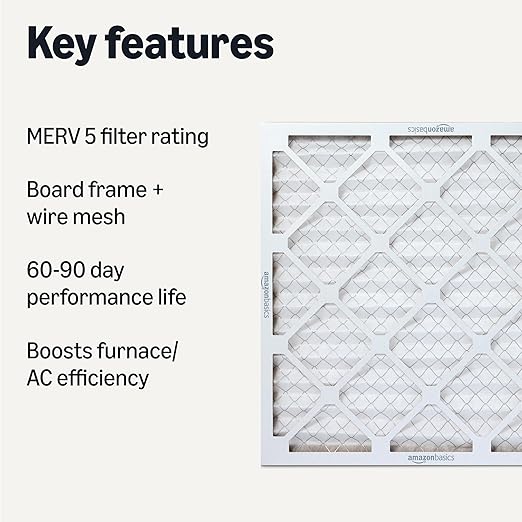 Amazon Basics MERV 5 AC Furnace Air Filter, 20x20x1 inches, 6-Pack (Actual size: 19.75" x 19.75" x 0.75")