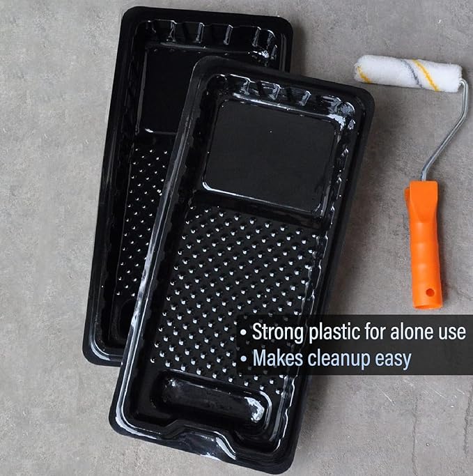Great Andrew Jumbo Paint Roller Tray Liner 4 Inch, 12 PCS Disposable Small Plastic Paint Trays Liners Perfect for Smaller Projects, DIY Painting etc. (Black)