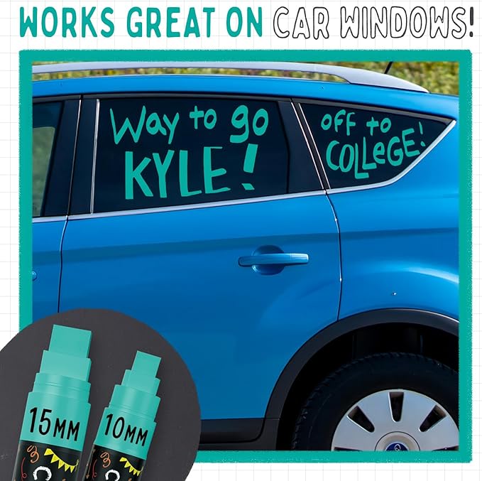 Chalkola 5 Teal Chalk Markers - Dry Erase Markers for Blackboard, Chalkboard Signs, Windows, Glass, Car | Variety Pack - Chalkboard Chalk Pens, Fine & Jumbo Size Ink Pen (1mm, 3mm, 6mm, 10mm, 15mm)