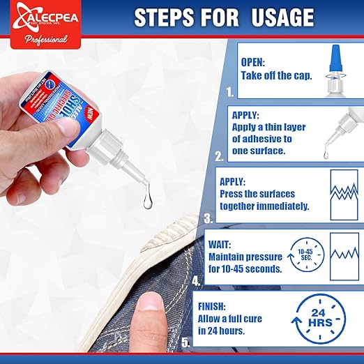 ALECPEA 30g Shoe Glue - Flexible Instant Adhesive for Sole Repair & Restoration - Waterproof Heavy Duty Sneaker Glue for Boots, Heels, Hiking Shoes, Leather & Rubber - Sets in 15 Seconds