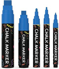 5 Blue Chalkboard Chalk Pens - Blue Dry Erase Markers for Blackboard, Chalkboard Signs, Windows, Glass | Variety Pack - Fine & Jumbo Size Ink Pen (1mm, 3mm, 6mm, 10mm, 15mm)