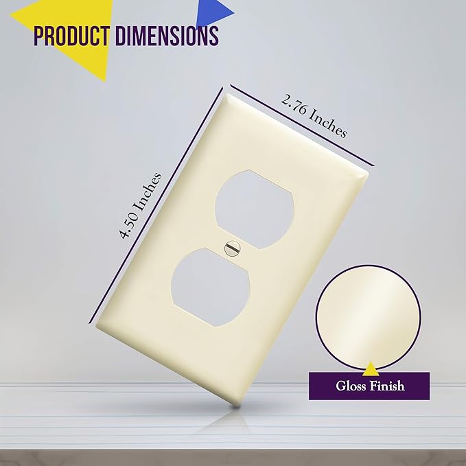 ENERLITES Duplex Receptacle Outlet Wall Plate, Size 1-Gang 4.50" x 2.76", Unbreakable Polycarbonate Thermoplastic, UL Listed, 8821-LA-10PCS, Light Almond (10 Pack)
