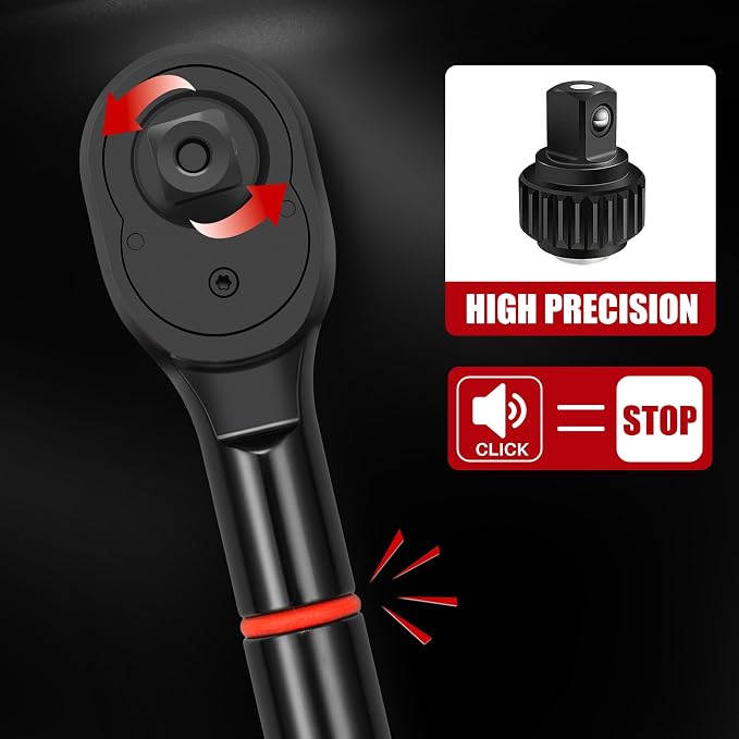 1 Inch Drive Click Torque Wrench-200-1300 Ft-Lb for Truck, Tractor | Dual-Direction Adjustable 24 Tooth Torque Wrench(271-1762.5N.m), 3% Accuracy for HD Vehicles Wind Turbine Maint.Heavy Equip.