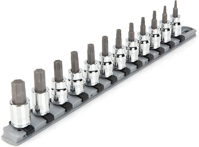 TEKTON Torx Bit Socket Set, 12-Piece | SHB91103 | 3/8 Inch Drive, (T10 - T60), Socket Rail