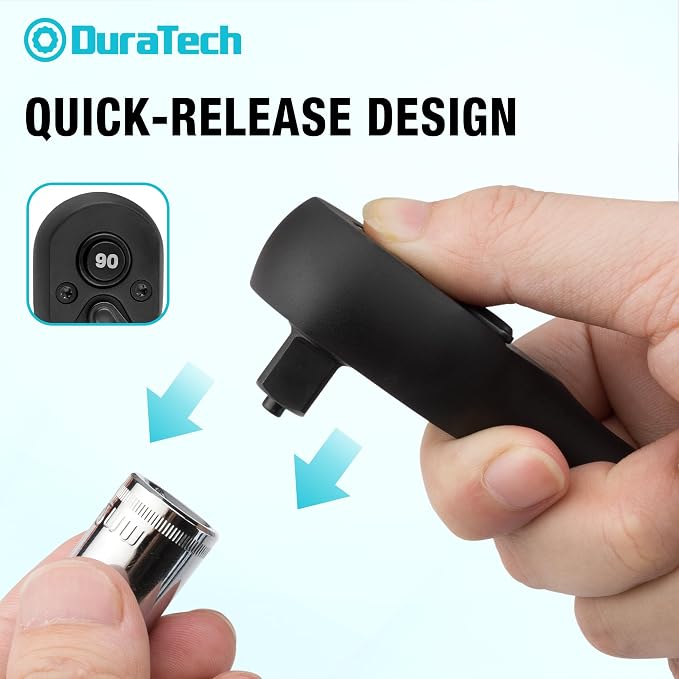 DURATECH 1/2-Inch Drive Ratchet, 90-Tooth Quick-Release Ratchet Wrench | Reversible, Cr-V Made, 4° Swing, Manganese Phosphate Black Finish, Socket Wrench for Men Women Stocking Stuffer for Men Women