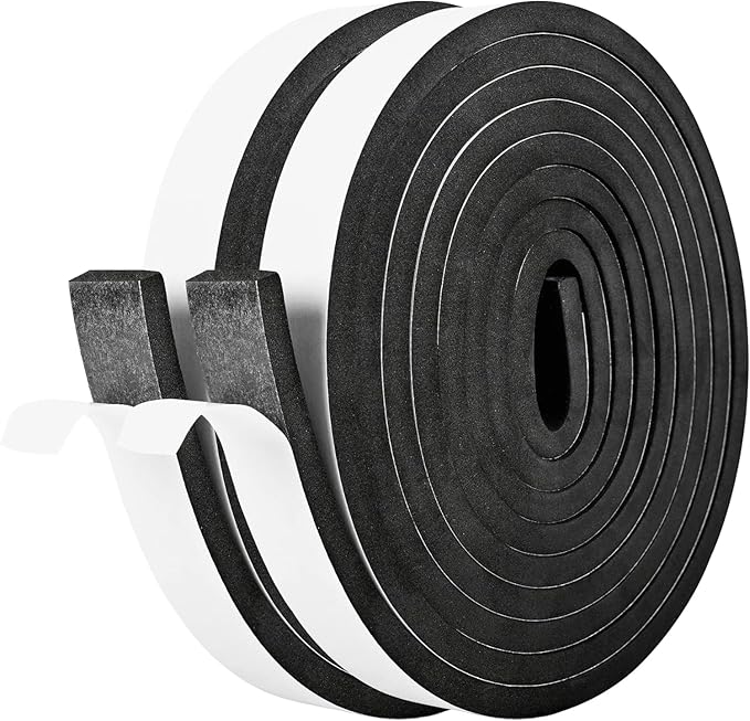 Kikerike Self Adhesive Foam Tape Weatherstrip 1In x 3/8In x 20Ft High Density Foam Insulation Strips Seal Weather Stripping with Strong Adhesive for Door and Window Sound Isolation Soundproofing