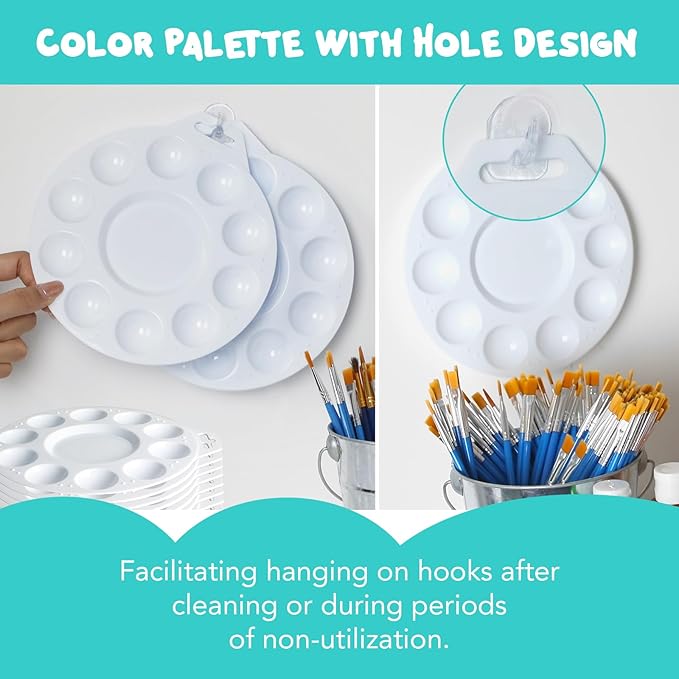 56Pcs Paint Tray Palettes, Plastic Paint Pallets with Hanging Hole for Kids or Students to Paints on School Project, Art Class or Have a Birthday Painting Part