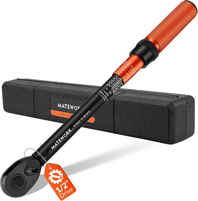 Matework 1/2 Inch Drive Click Torque Wrench, 10-180 ft.lb/13.6-244.1 Nm, ±3% High Precision Lug Nut Torque Wrench with 72 Tooth Dual-Direction for Moto, Wheel Tire and Car Repair